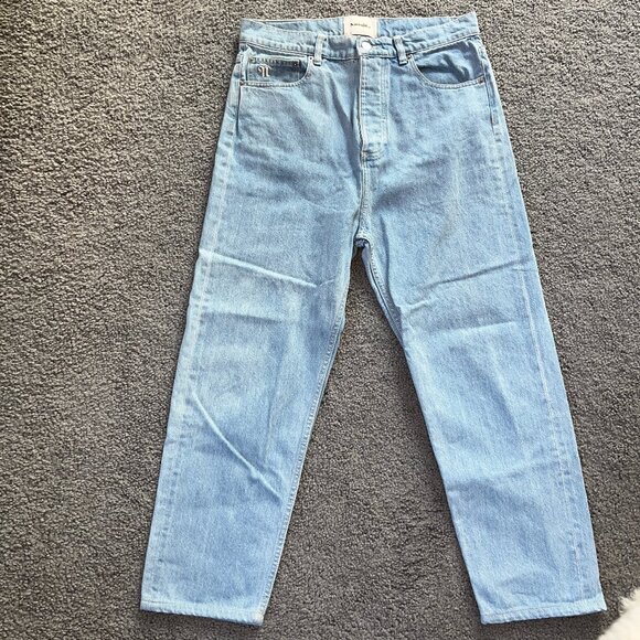 NANUSHKA Made in Portugal BLUE DENIM JEANS ULTRA HIGH WAIST WIDE LEG CROPPED -30 - Picture 1 of 16
